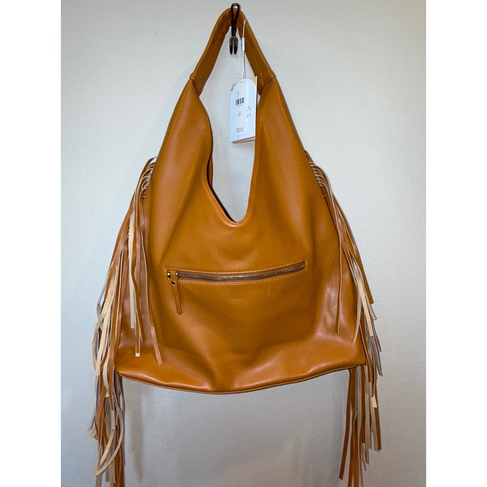 Urban Originals Faux Leather Fringe Hobo Bag Shoulder Bag Tan Boho Purse